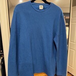 Zara Ribbed Blue Crew Neck Top